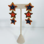 Beaded Triple Star Earrings - Blue and Orange