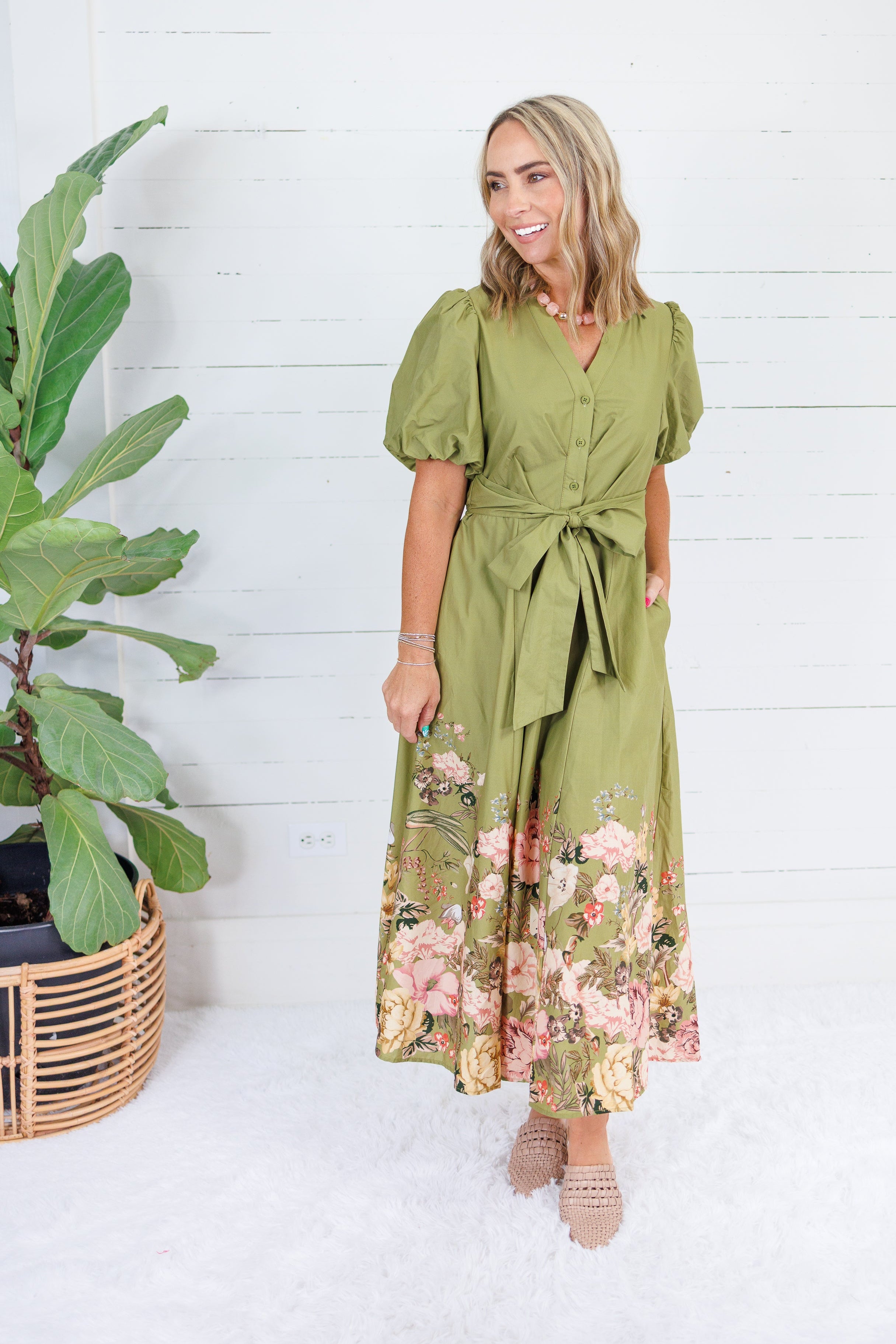 Beard Olive Floral Edged Dress Entro
