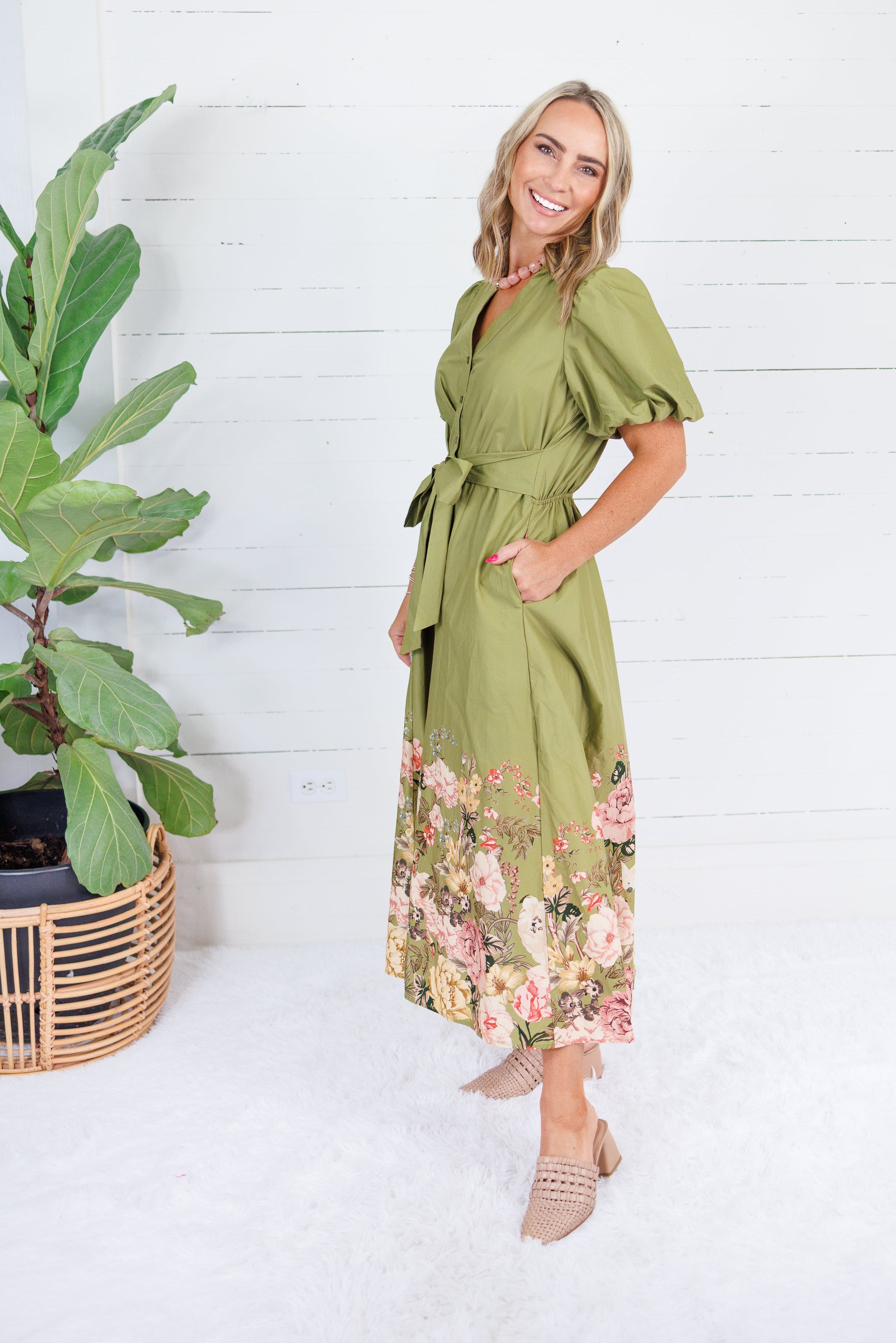 Beard Olive Floral Edged Dress Entro