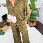 Beatty Olive Geometric Button Top Entro