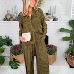 Beatty Olive Geometric Button Top Entro