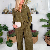 Beatty Olive Geometric Button Top Entro