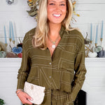 Beatty Olive Geometric Button Top Entro