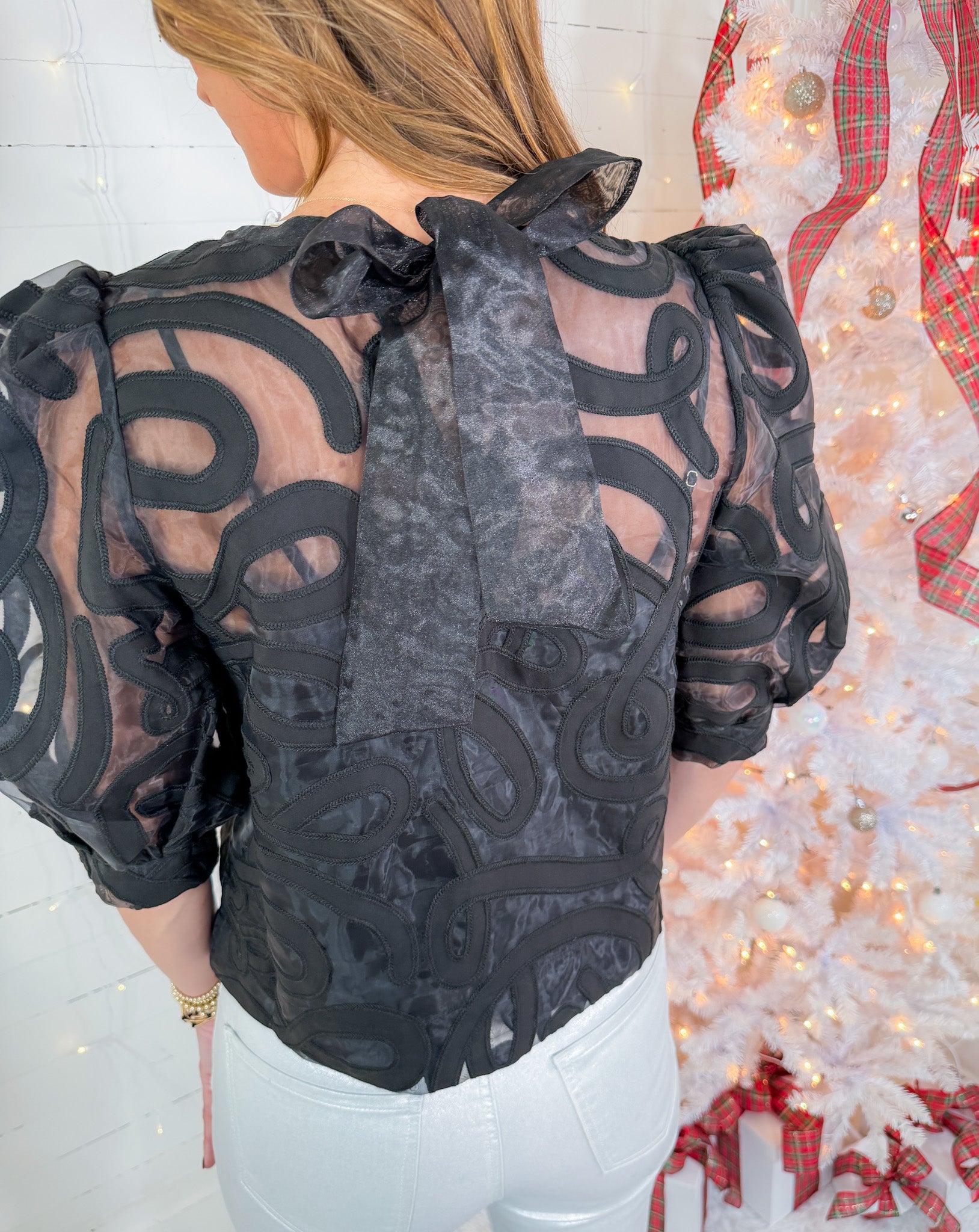 Bella Black Organza Grid Top Emily McCarthy