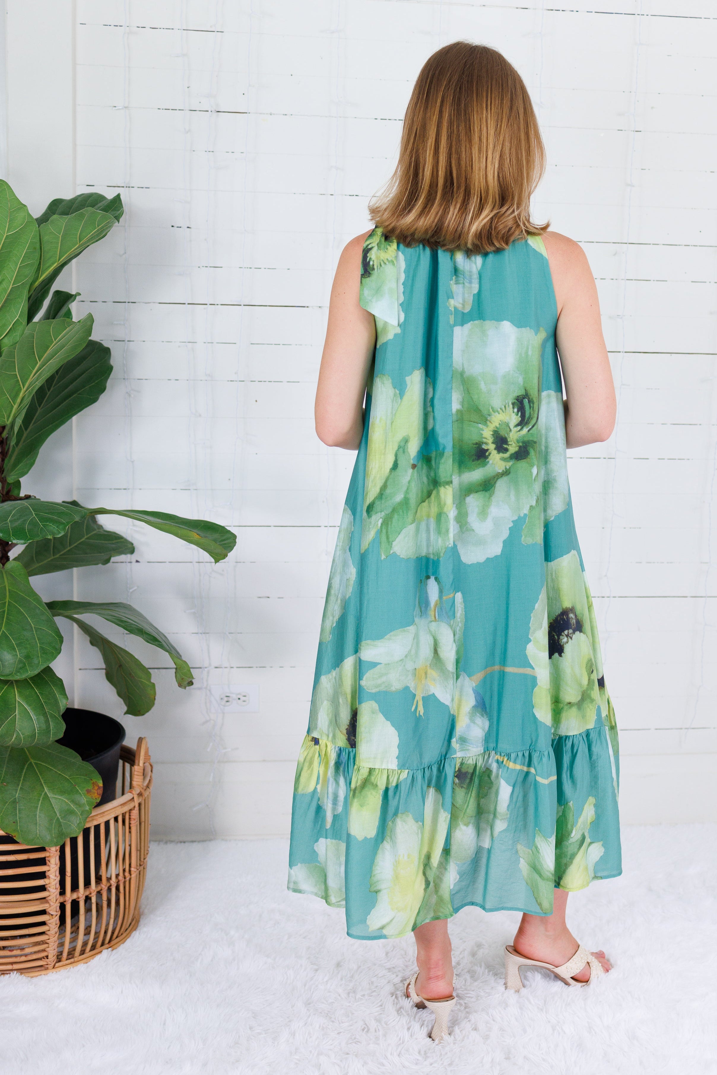 Bellamy Sage Watercolor Floral Maxi Dress Glam