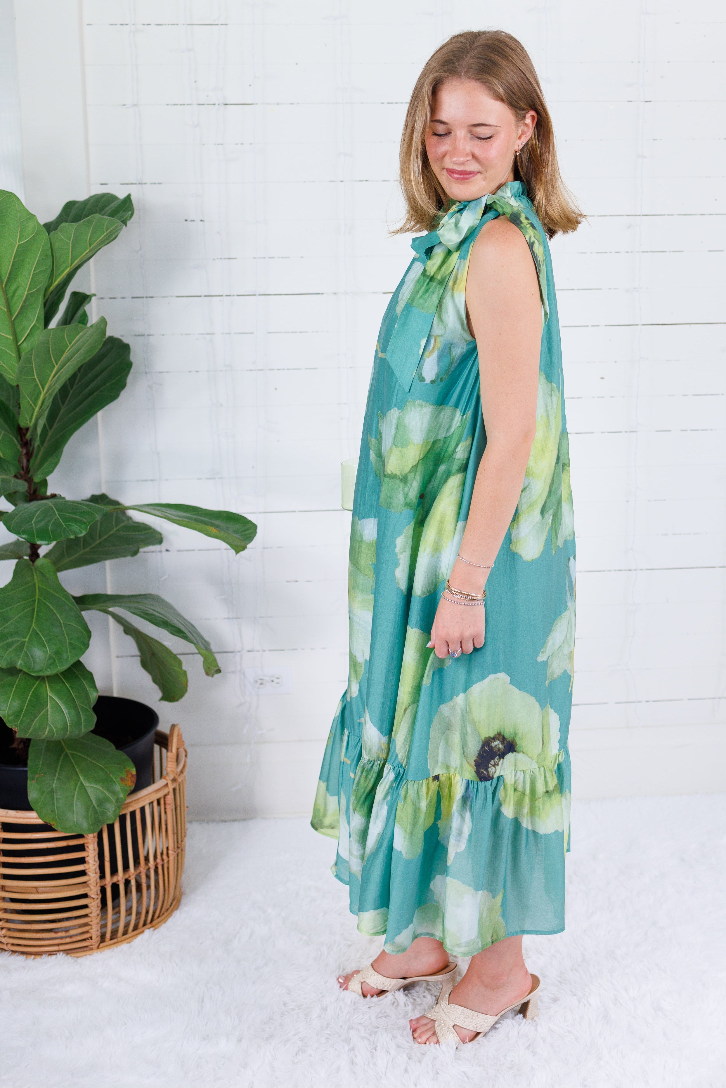 Bellamy Sage Watercolor Floral Maxi Dress Glam