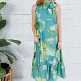 Bellamy Sage Watercolor Floral Maxi Dress Glam