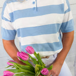 Belle White + Blue Stripe Collar Sweater Sunday Edition