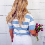 Belle White + Blue Stripe Collar Sweater Sunday Edition