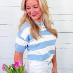 Belle White + Blue Stripe Collar Sweater Sunday Edition