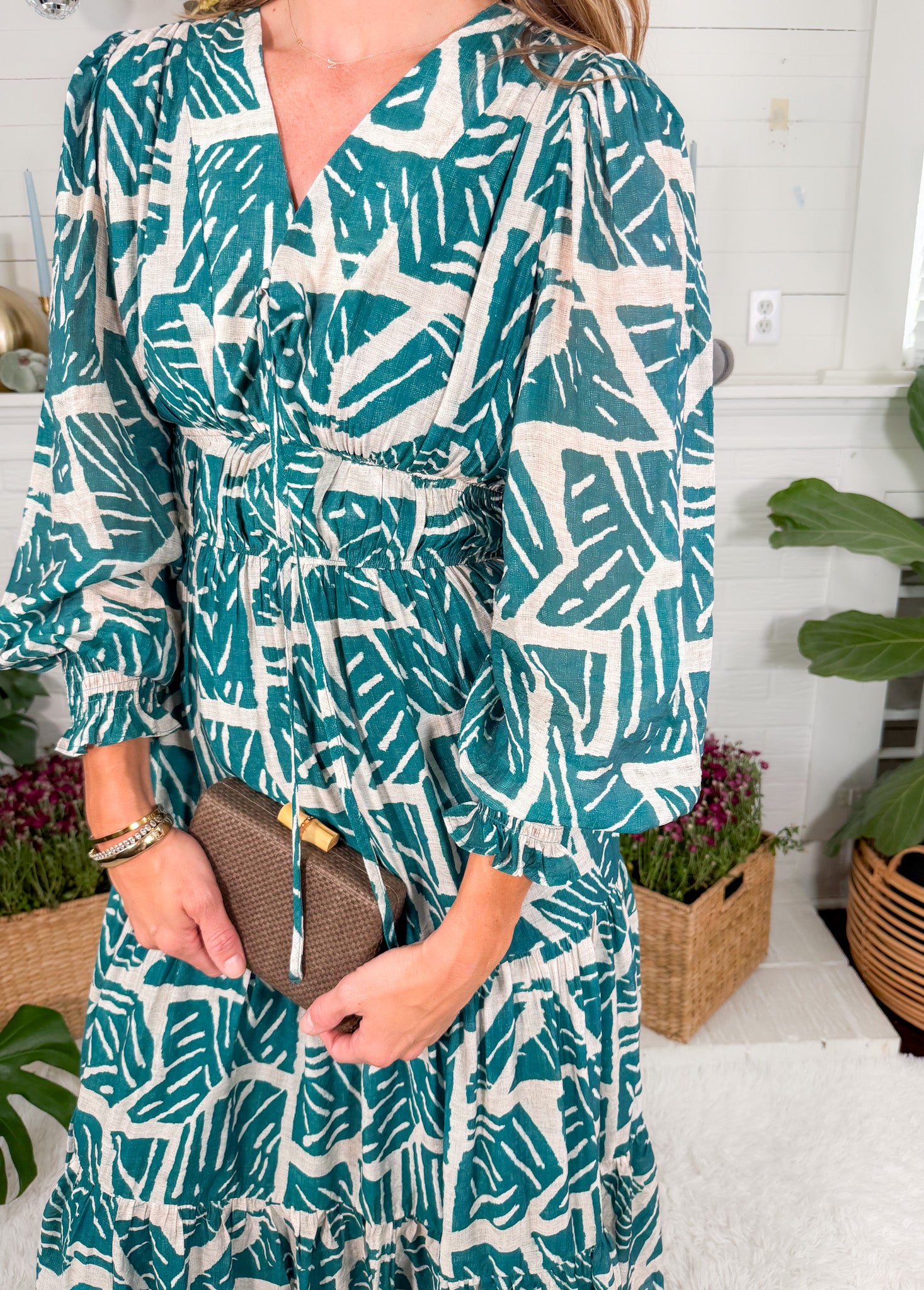 Bellevue Teal Tiered Midi Dress
