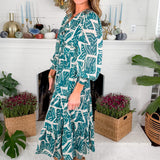 Bellevue Teal Tiered Midi Dress