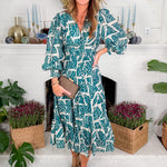 Bellevue Teal Tiered Midi Dress