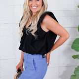 Benny Black Poplin Bubble Hem Top Karlie 