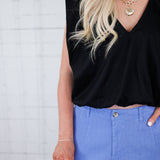 Benny Black Poplin Bubble Hem Top Karlie 