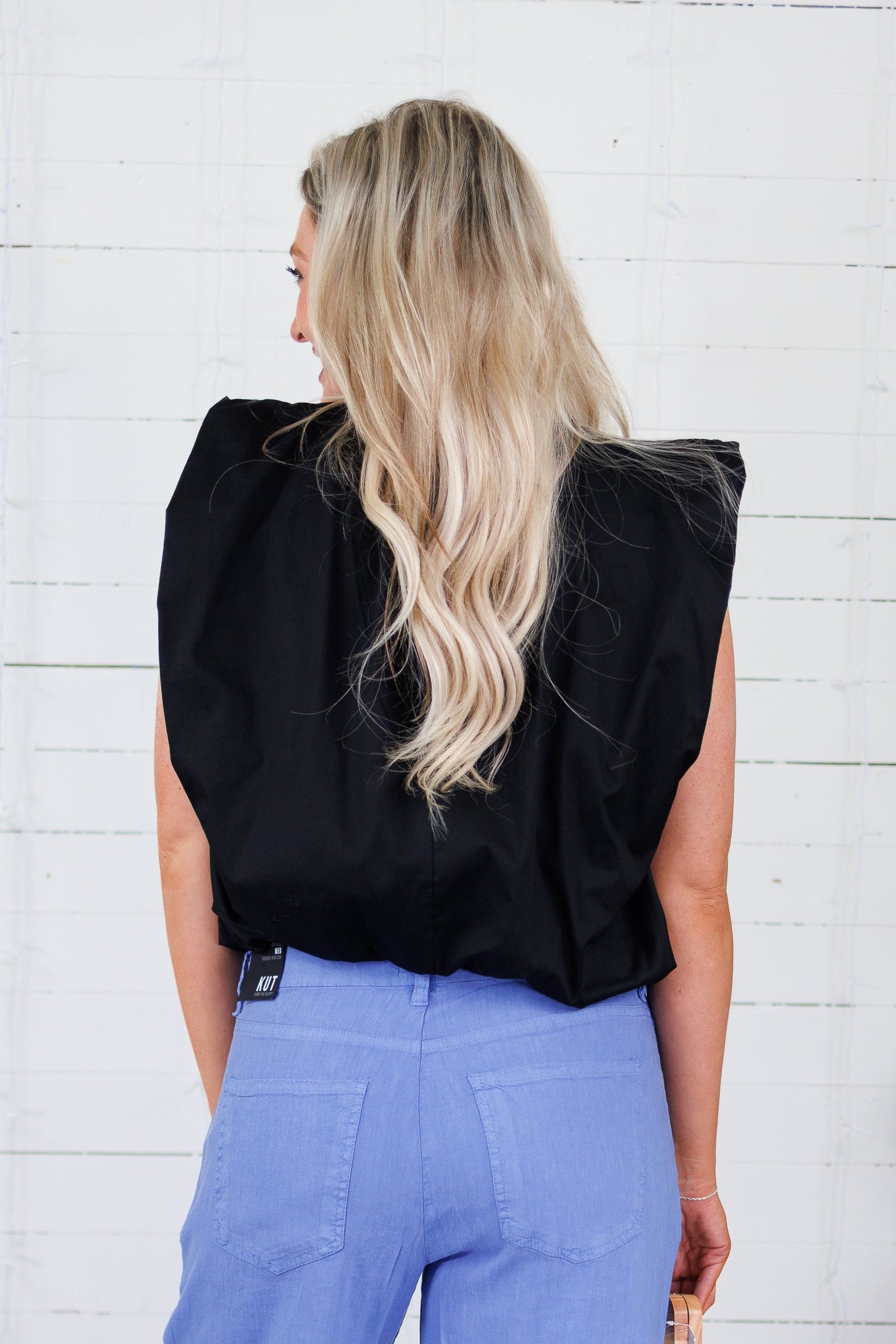 Benny Black Poplin Bubble Hem Top Karlie 