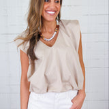 Benny Mocha Poplin Bubble Hem Top Karlie