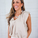 Benny Mocha Poplin Bubble Hem Top Karlie