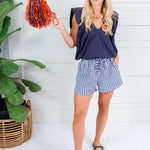 Benny Navy Poplin Bubble Hem Top Karlie