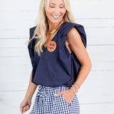 Benny Navy Poplin Bubble Hem Top Karlie