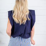 Benny Navy Poplin Bubble Hem Top Karlie