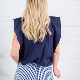 Benny Navy Poplin Bubble Hem Top Karlie