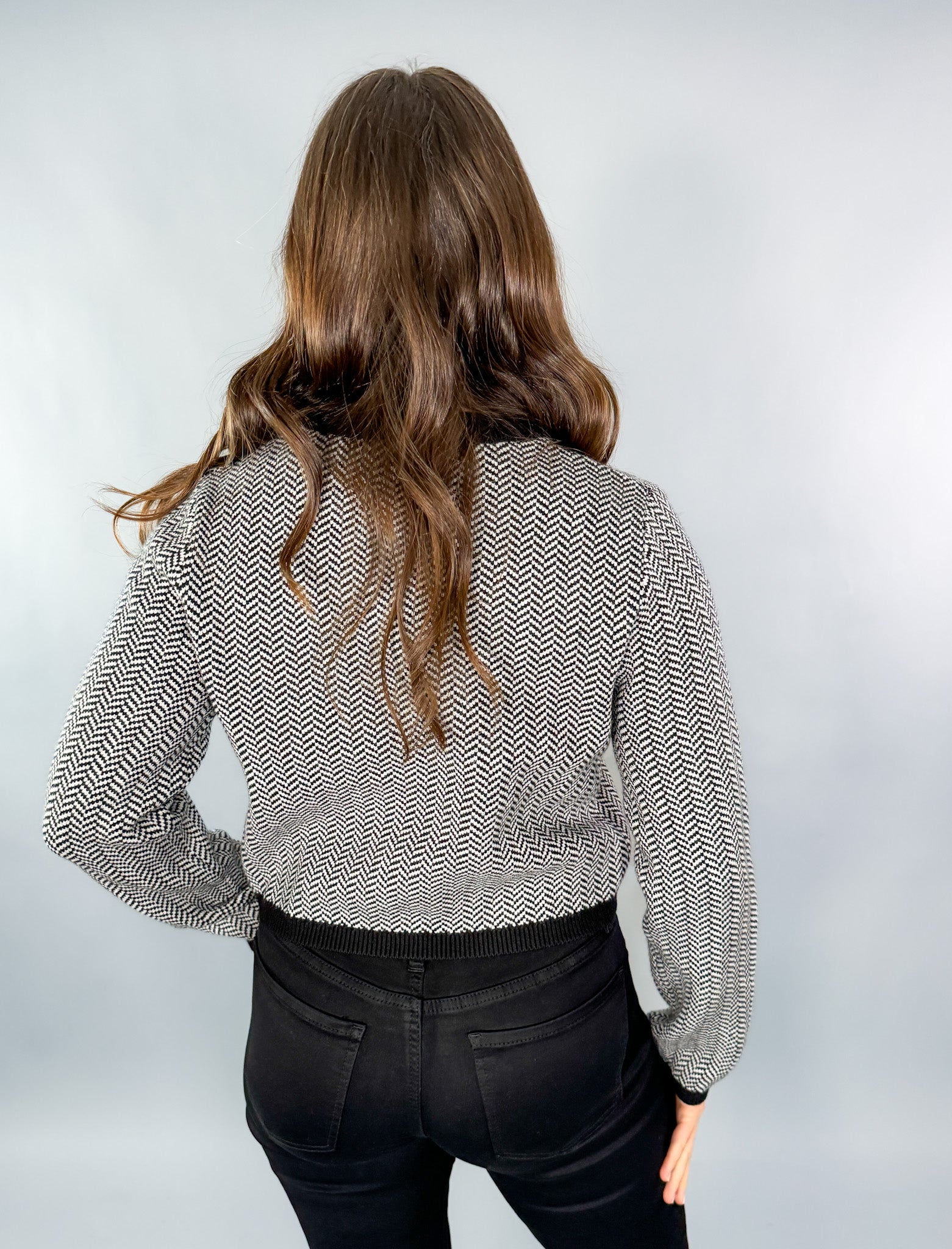 Bentley Black + White Herringbone Sweater Molly Bracken