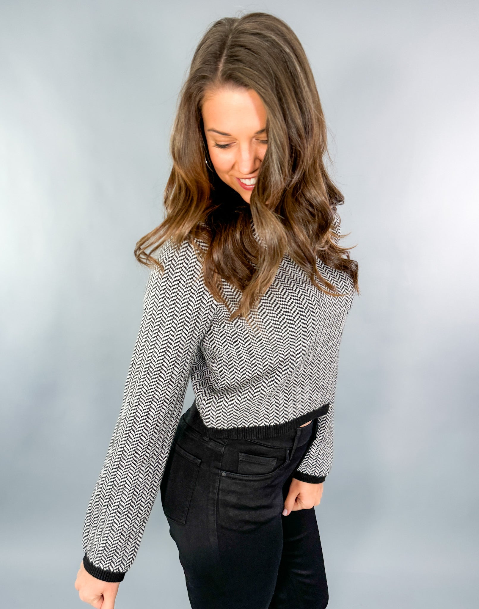 Bentley Black + White Herringbone Sweater Molly Bracken