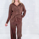 Bernard Chocolate Crinkle Button Front Top FRNCH