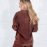 Bernard Chocolate Crinkle Button Front Top FRNCH