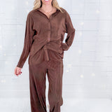 Bernice Chocolate Crinkle Wide Leg Pants FRNCH