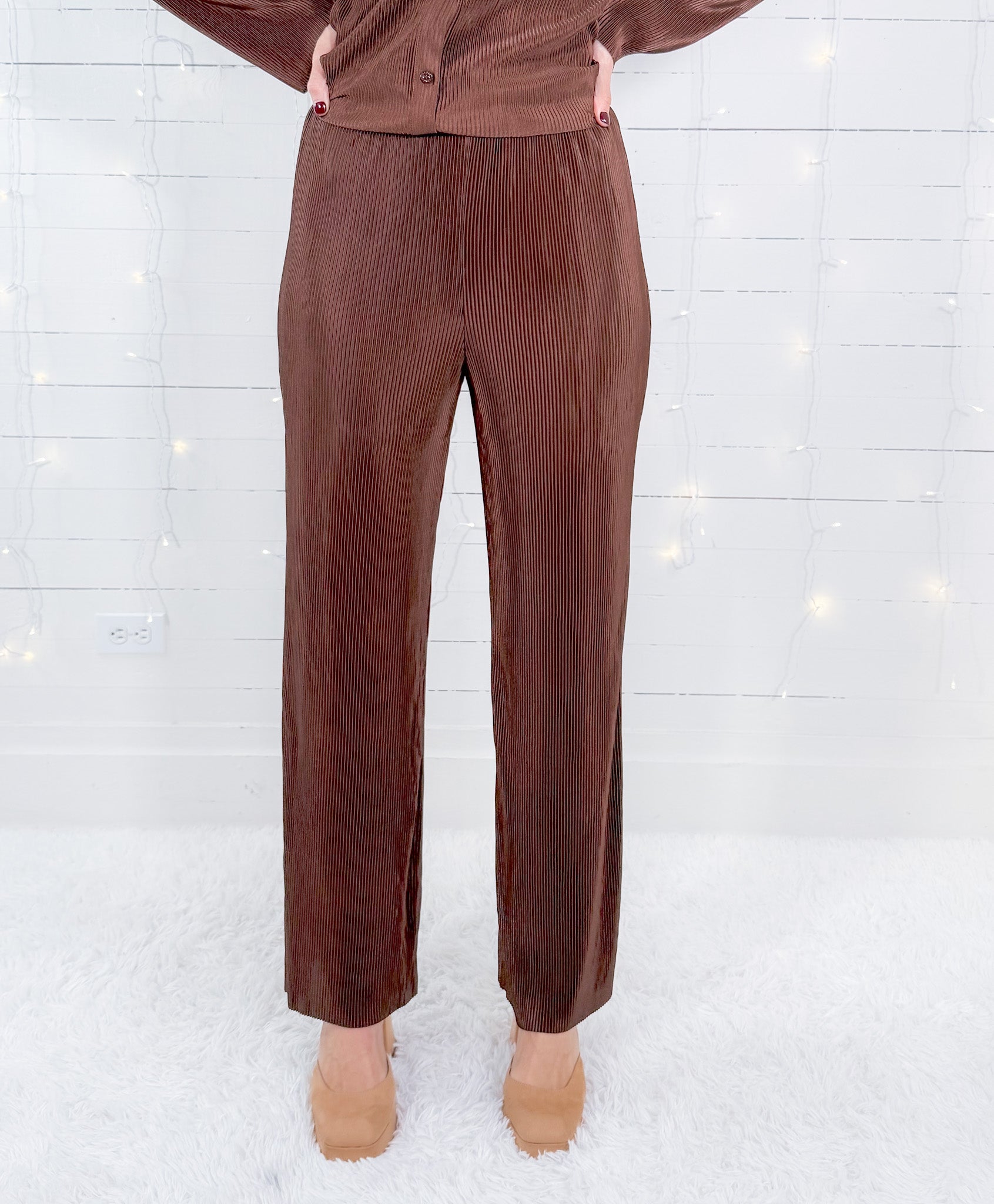 Bernice Chocolate Crinkle Wide Leg Pants FRNCH