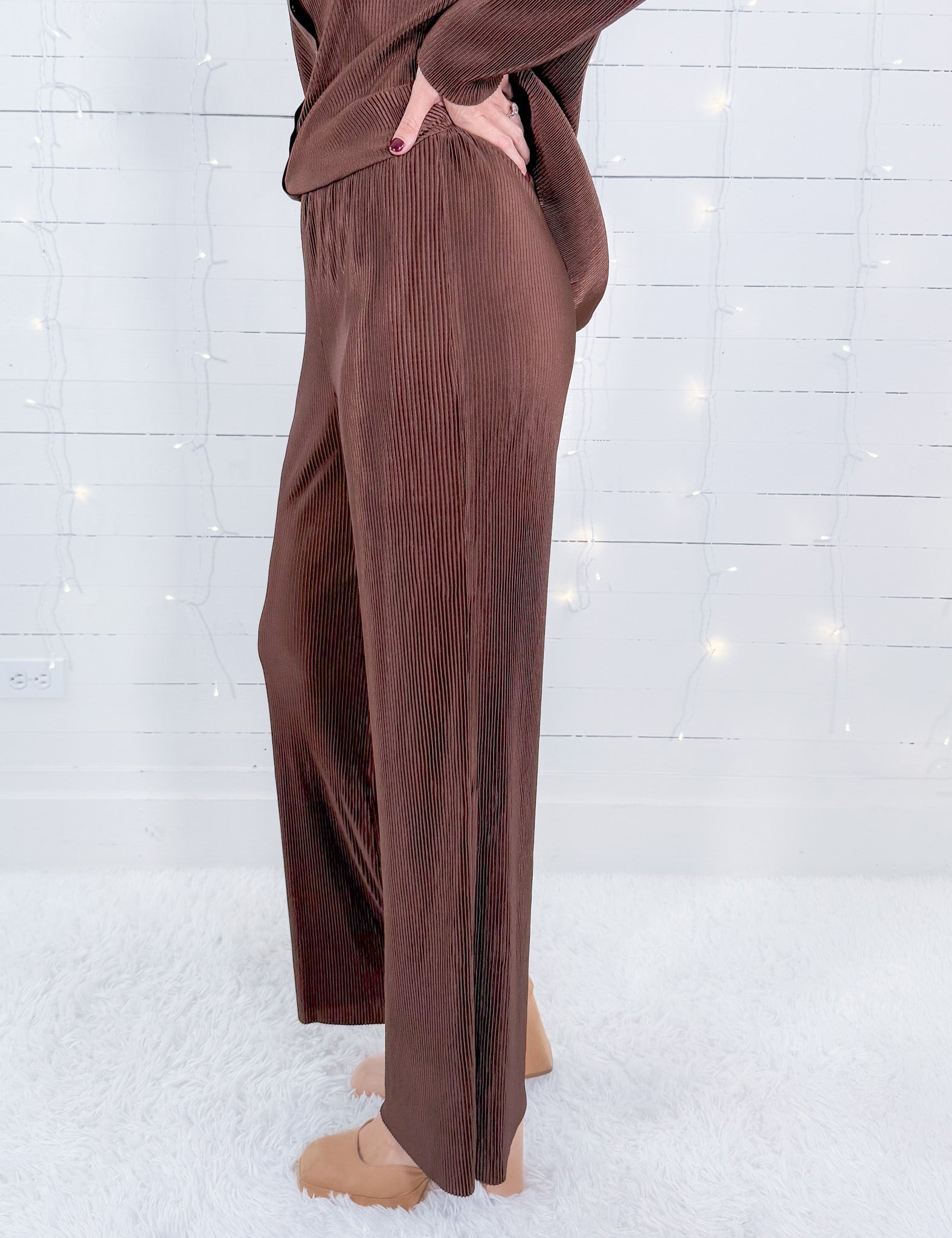 Bernice Chocolate Crinkle Wide Leg Pants FRNCH