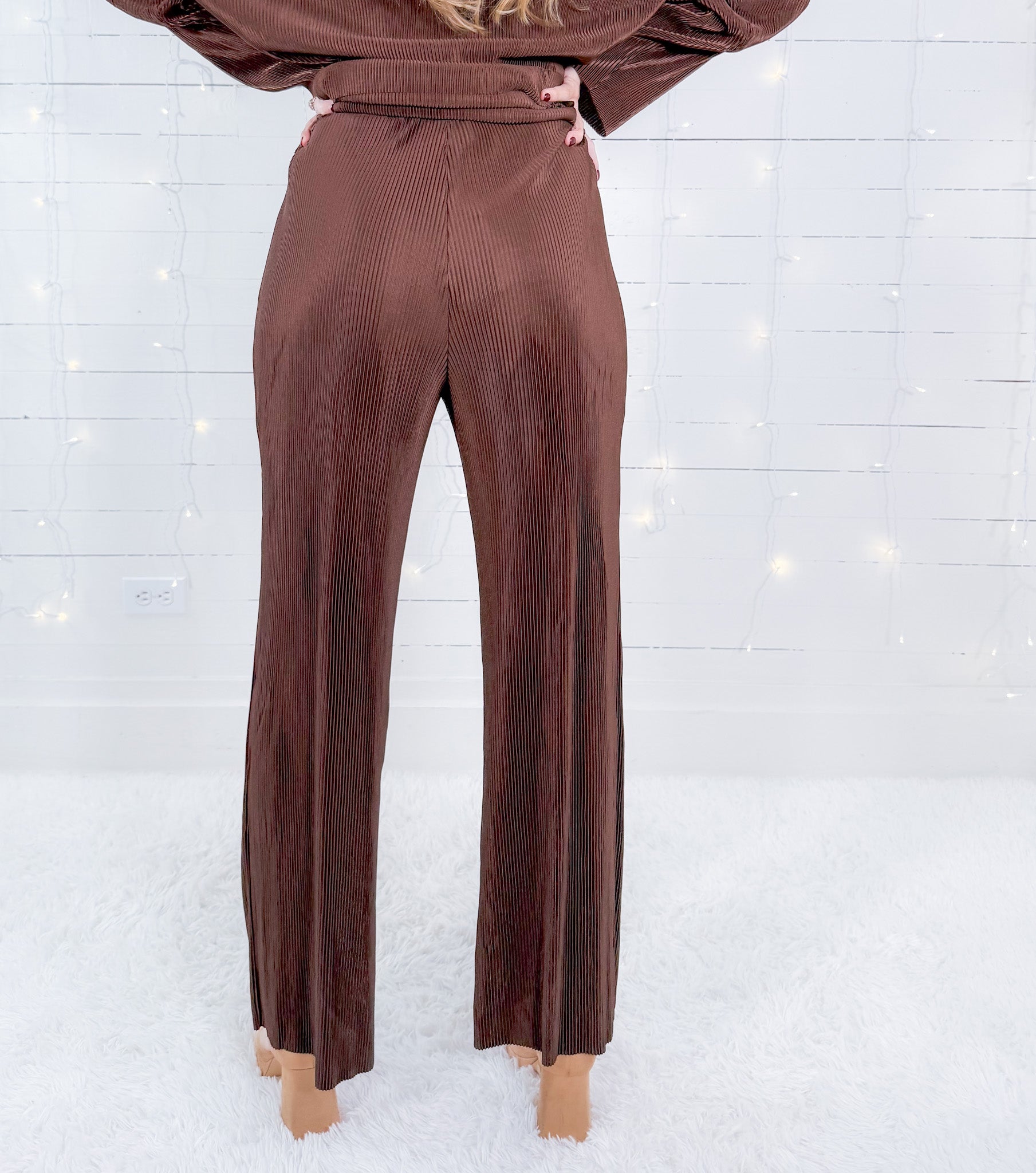 Bernice Chocolate Crinkle Wide Leg Pants FRNCH