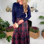 Berry Plaid Flannel Maxi Skirt