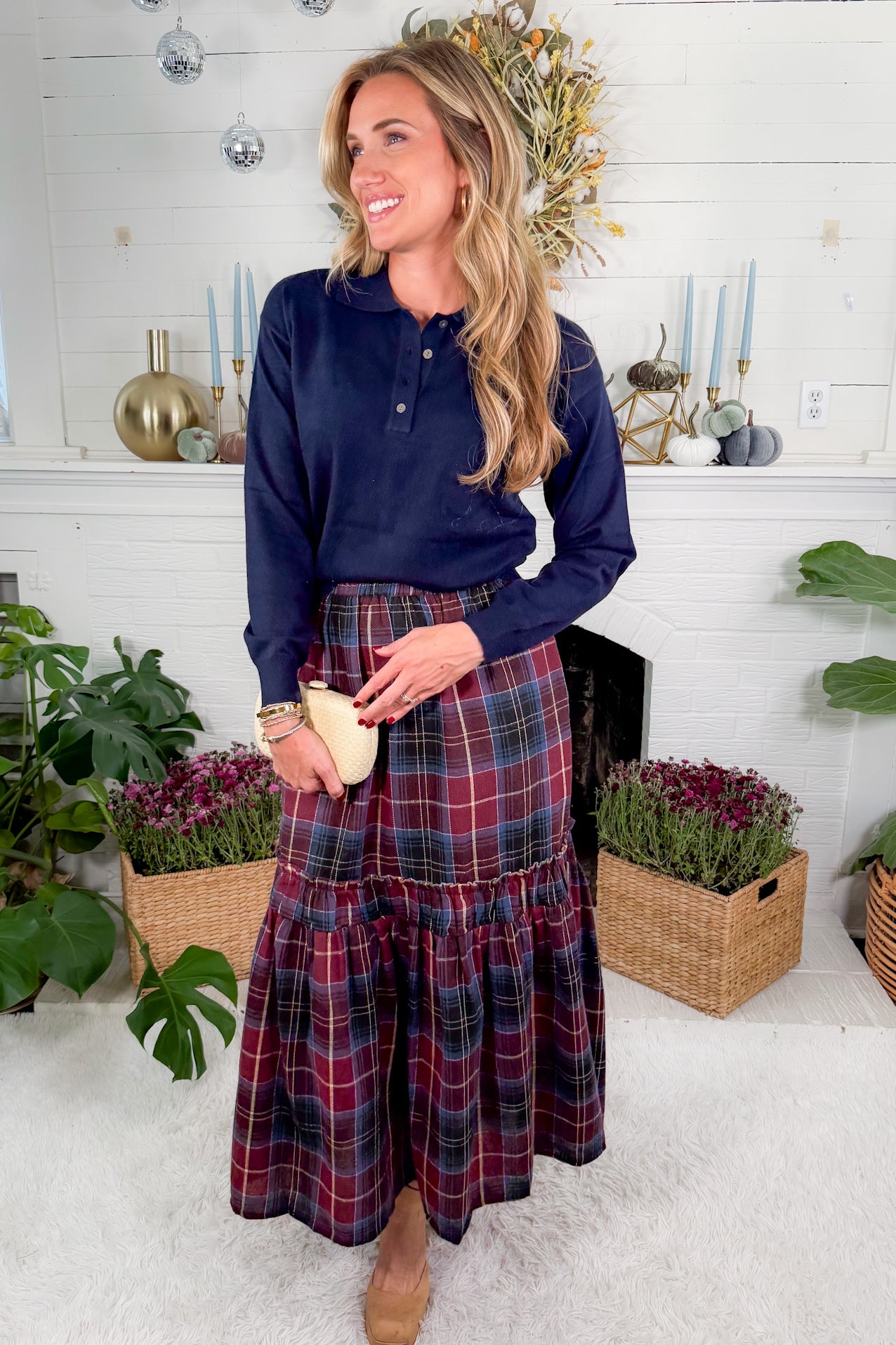 Berry Plaid Flannel Maxi Skirt