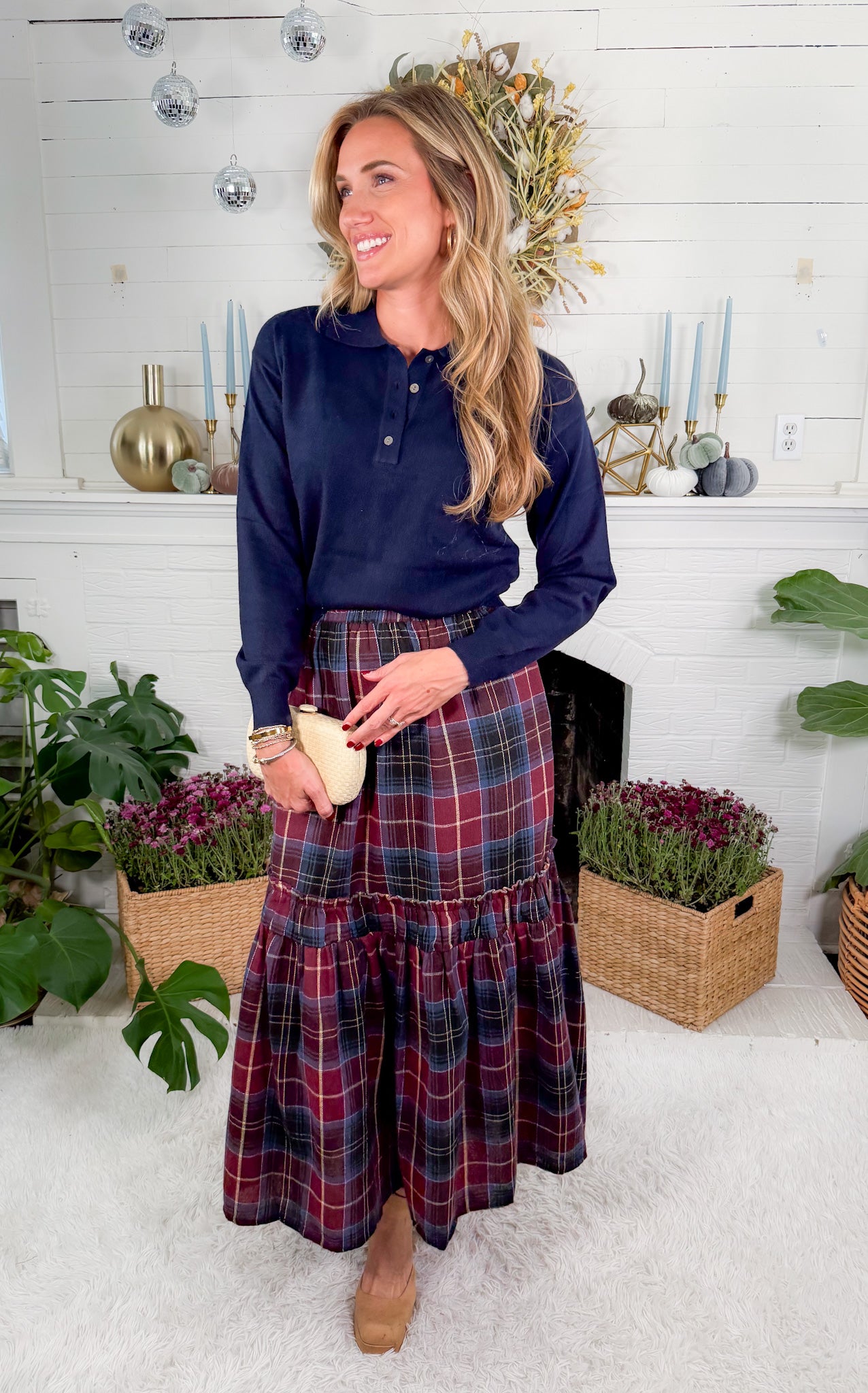 Berry Plaid Flannel Maxi Skirt