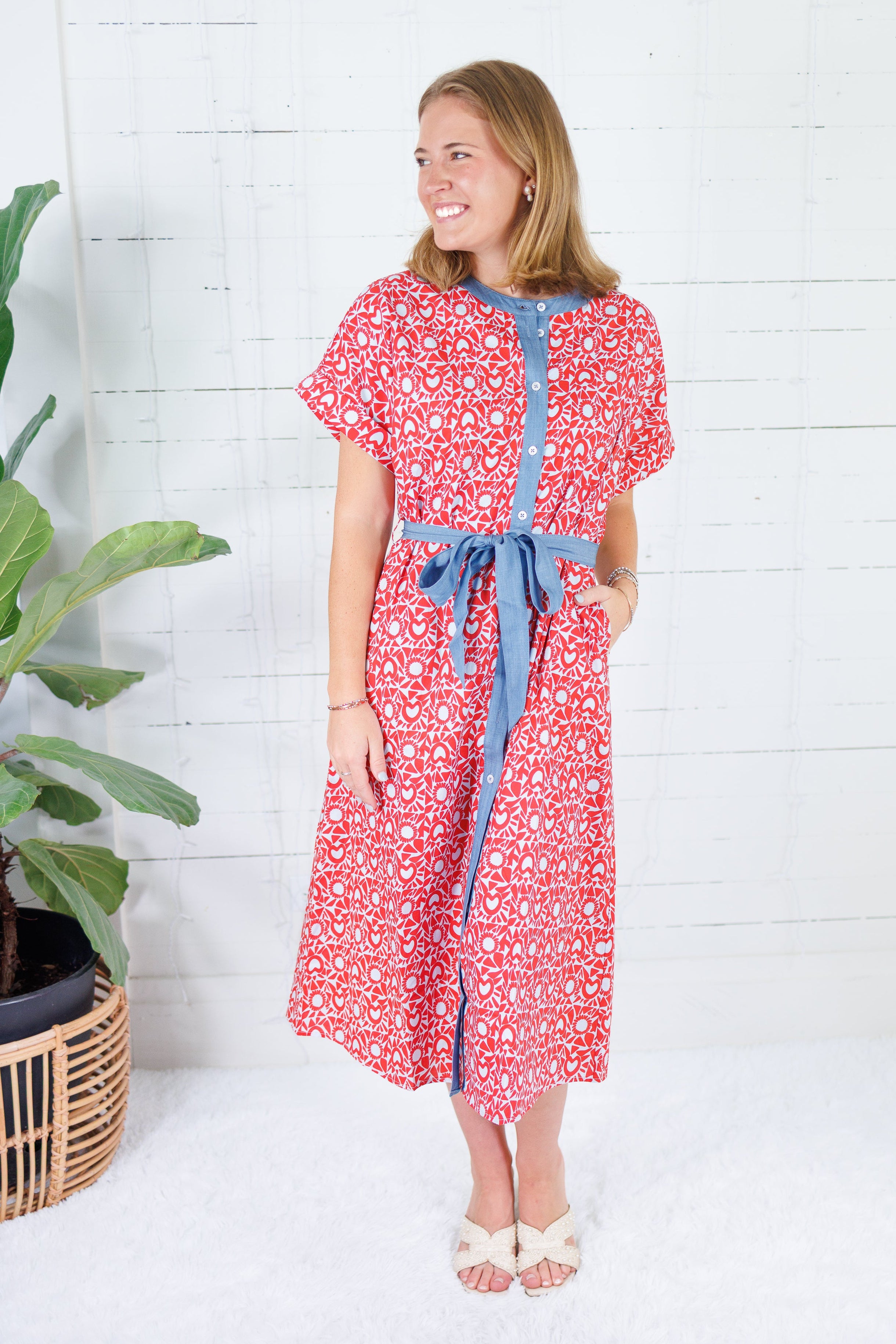 Beverly Red + Sky Midi A-Line Dress THML