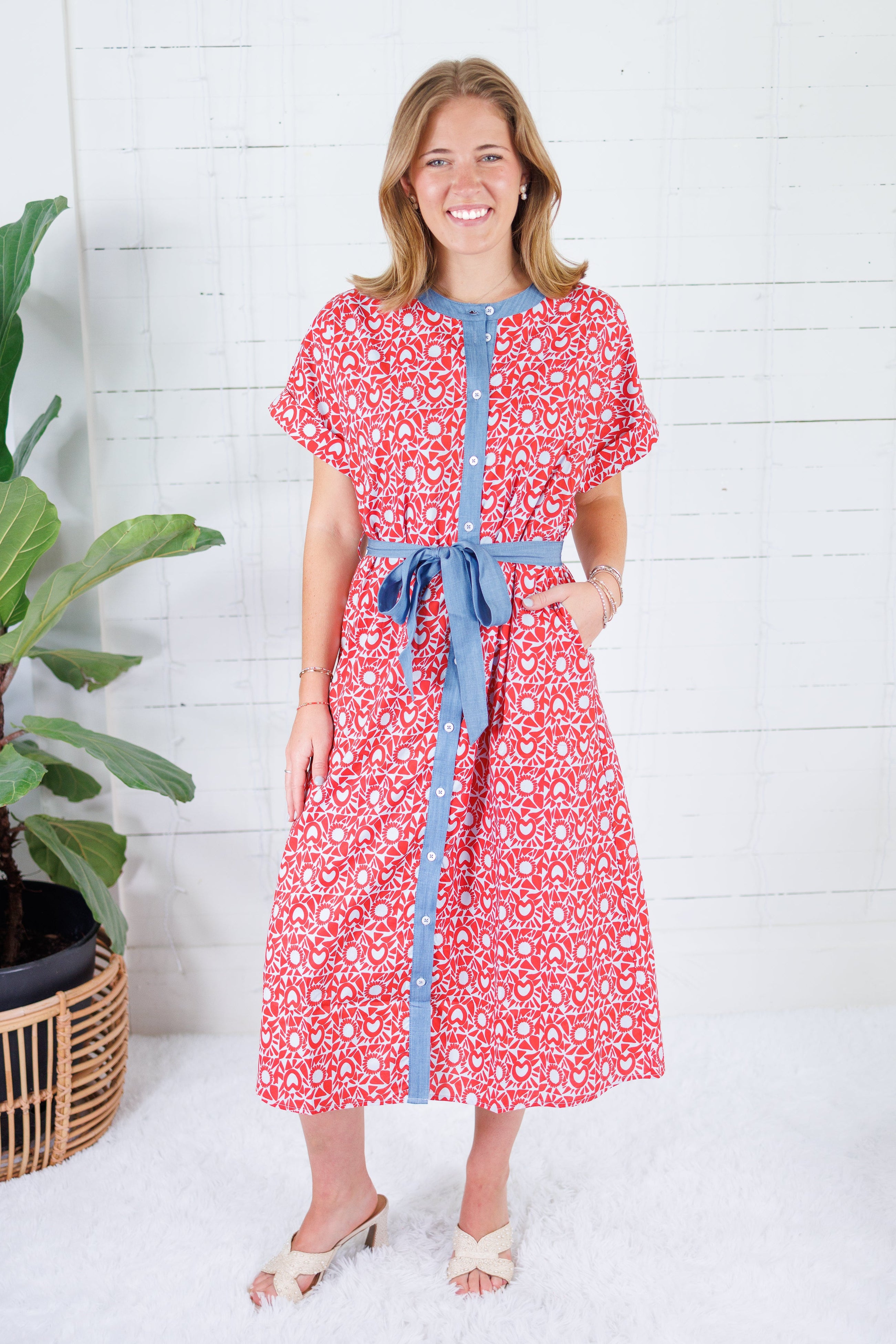 Beverly Red + Sky Midi A-Line Dress THML