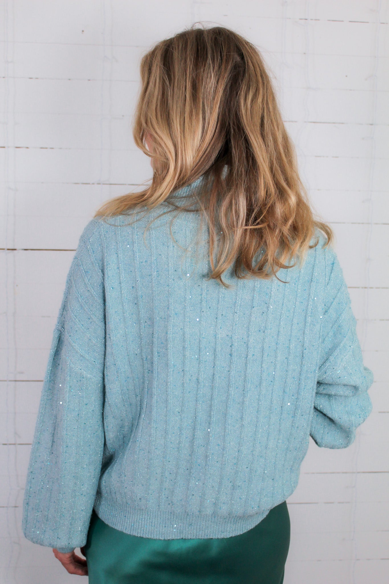 Biggs Aqua Shimmer Turtleneck Sweater Molly Bracken