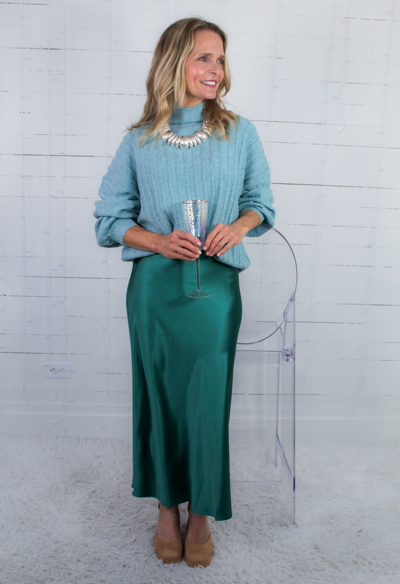 Biggs Aqua Shimmer Turtleneck Sweater Molly Bracken