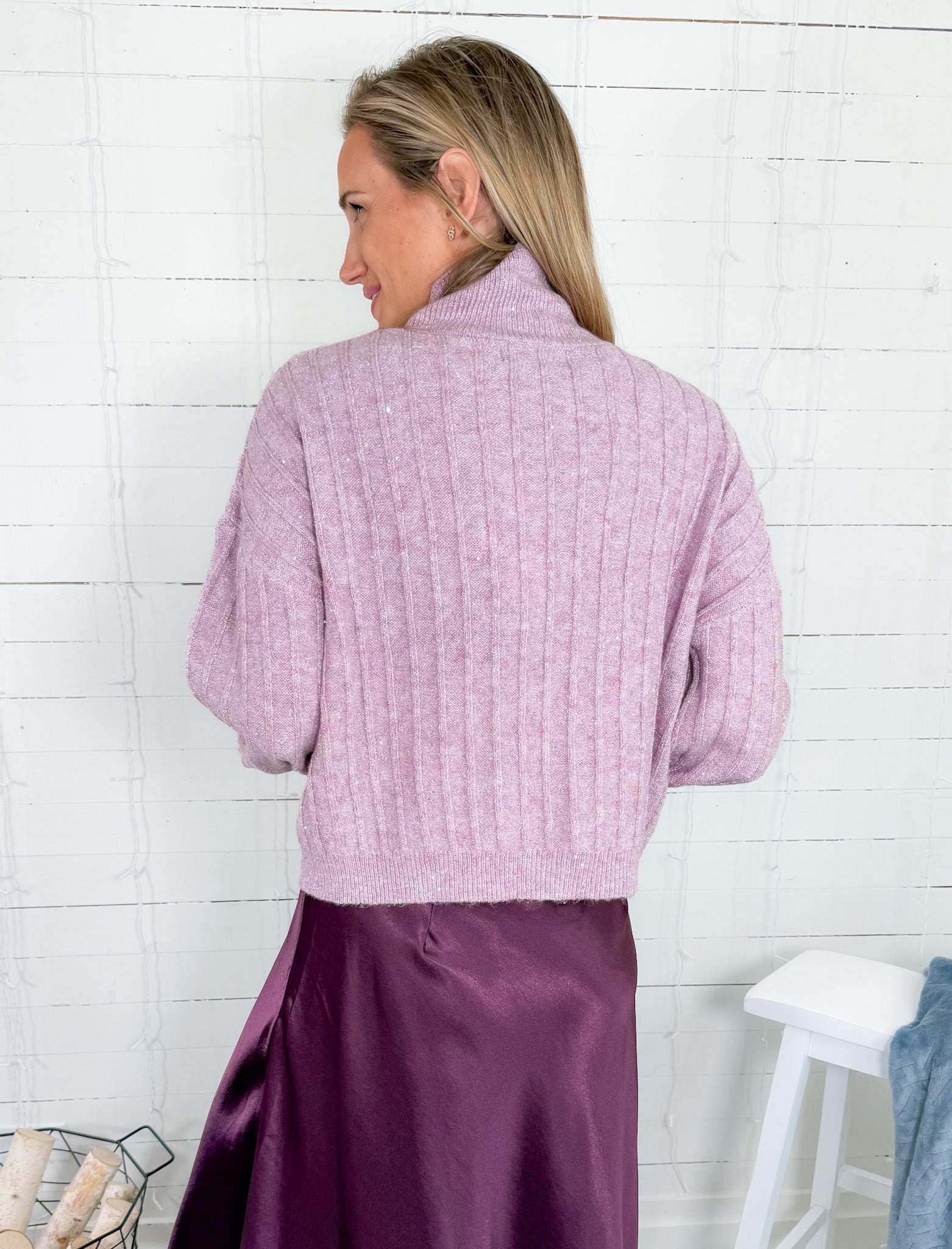 Biggs Mauve Shimmer Turtleneck Sweater Molly Bracken