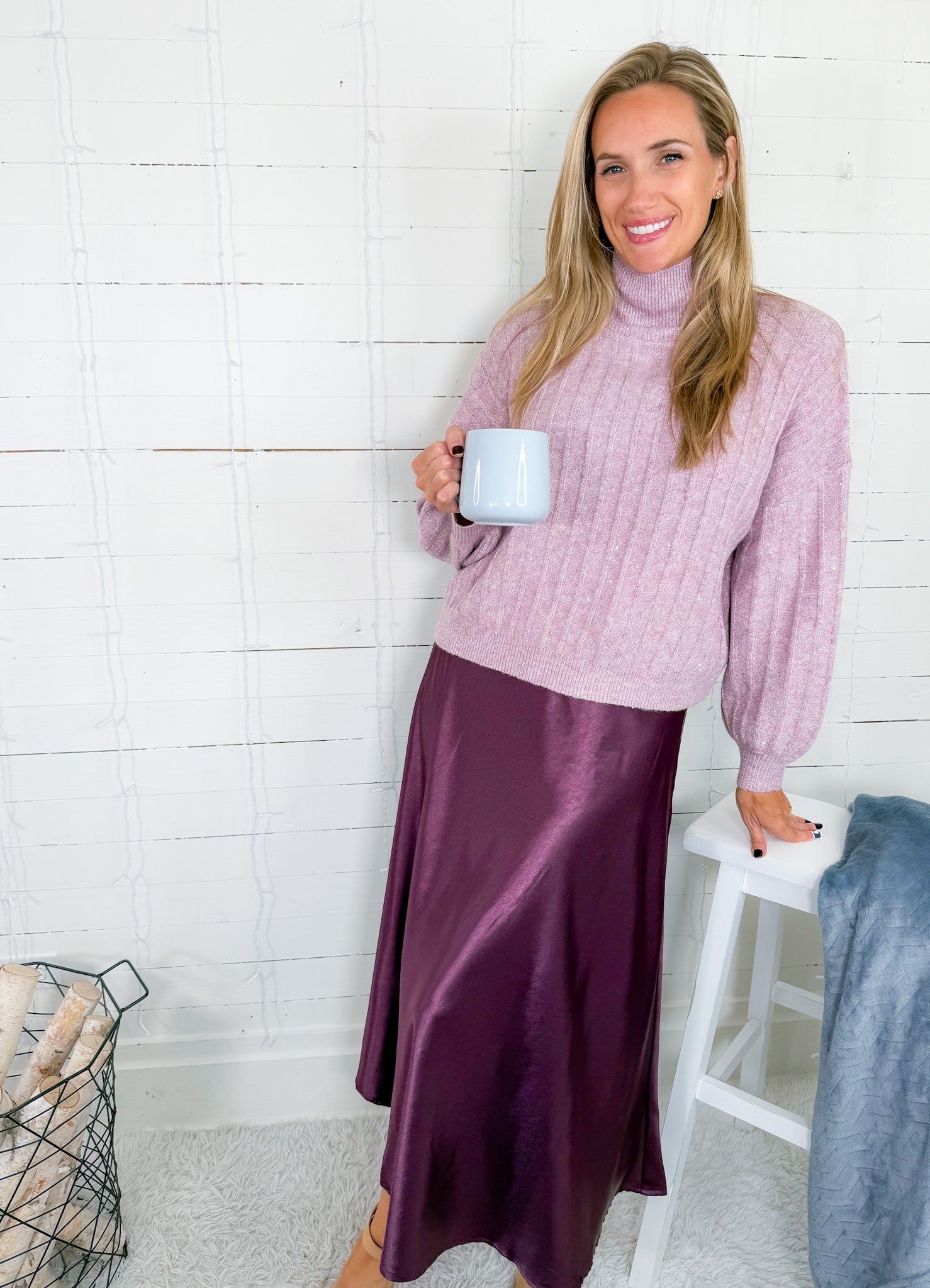 Biggs Mauve Shimmer Turtleneck Sweater Molly Bracken