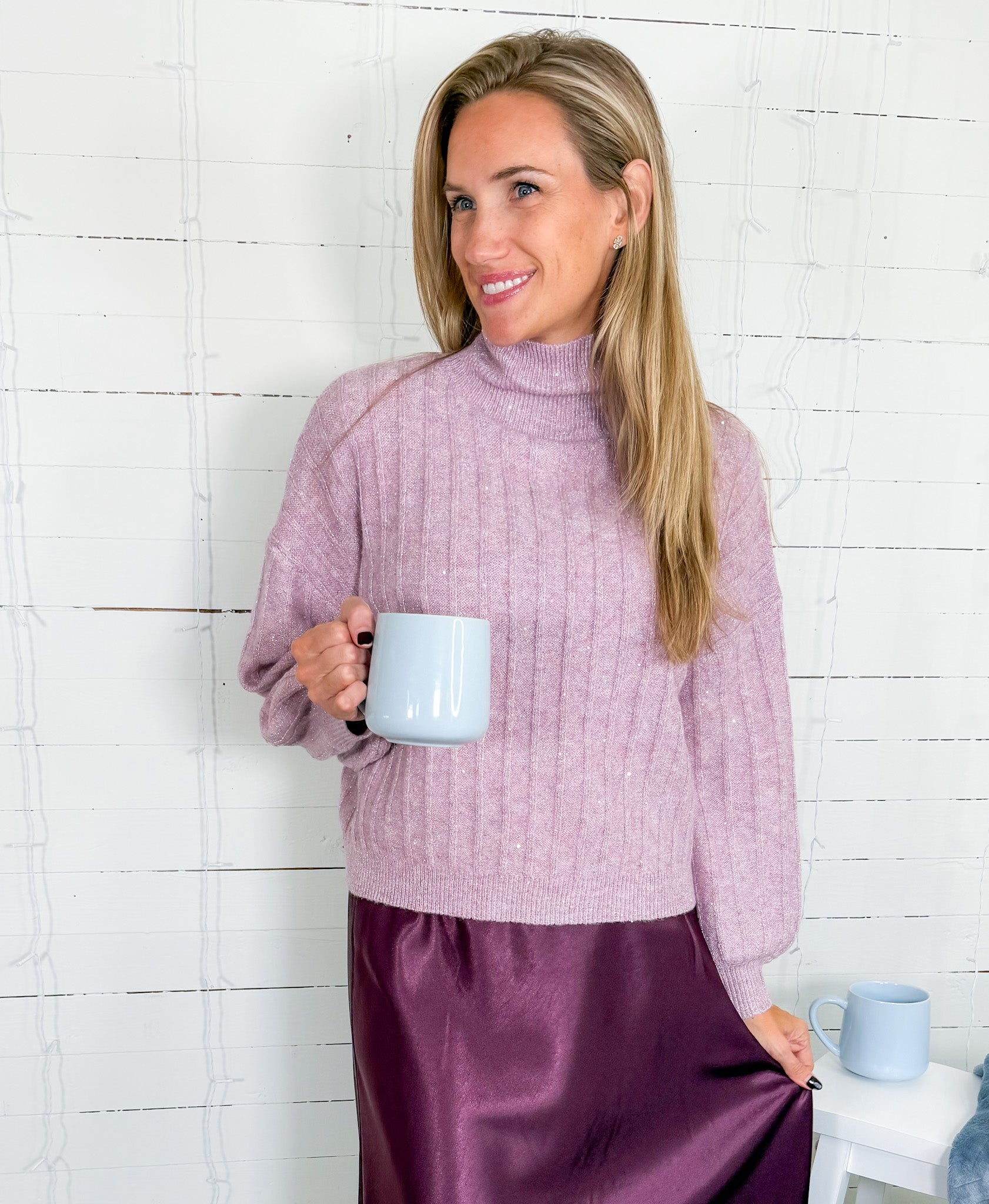 Biggs Mauve Shimmer Turtleneck Sweater Molly Bracken