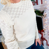 Bisque Pointelle Ruffle Sleeve Sweater