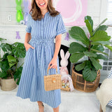 Bixby Blue Striped Midi Dress THML