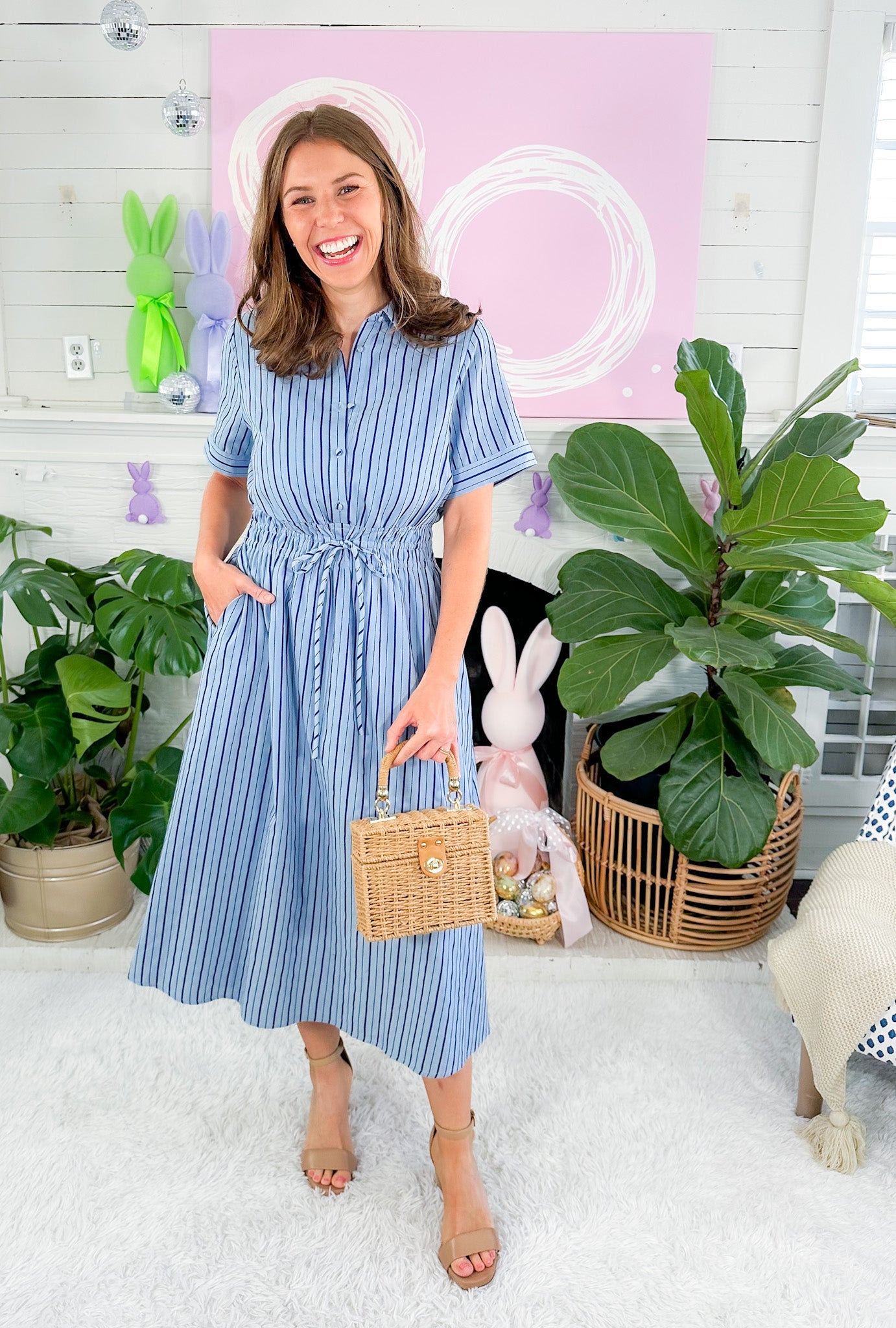 Bixby Blue Striped Midi Dress THML