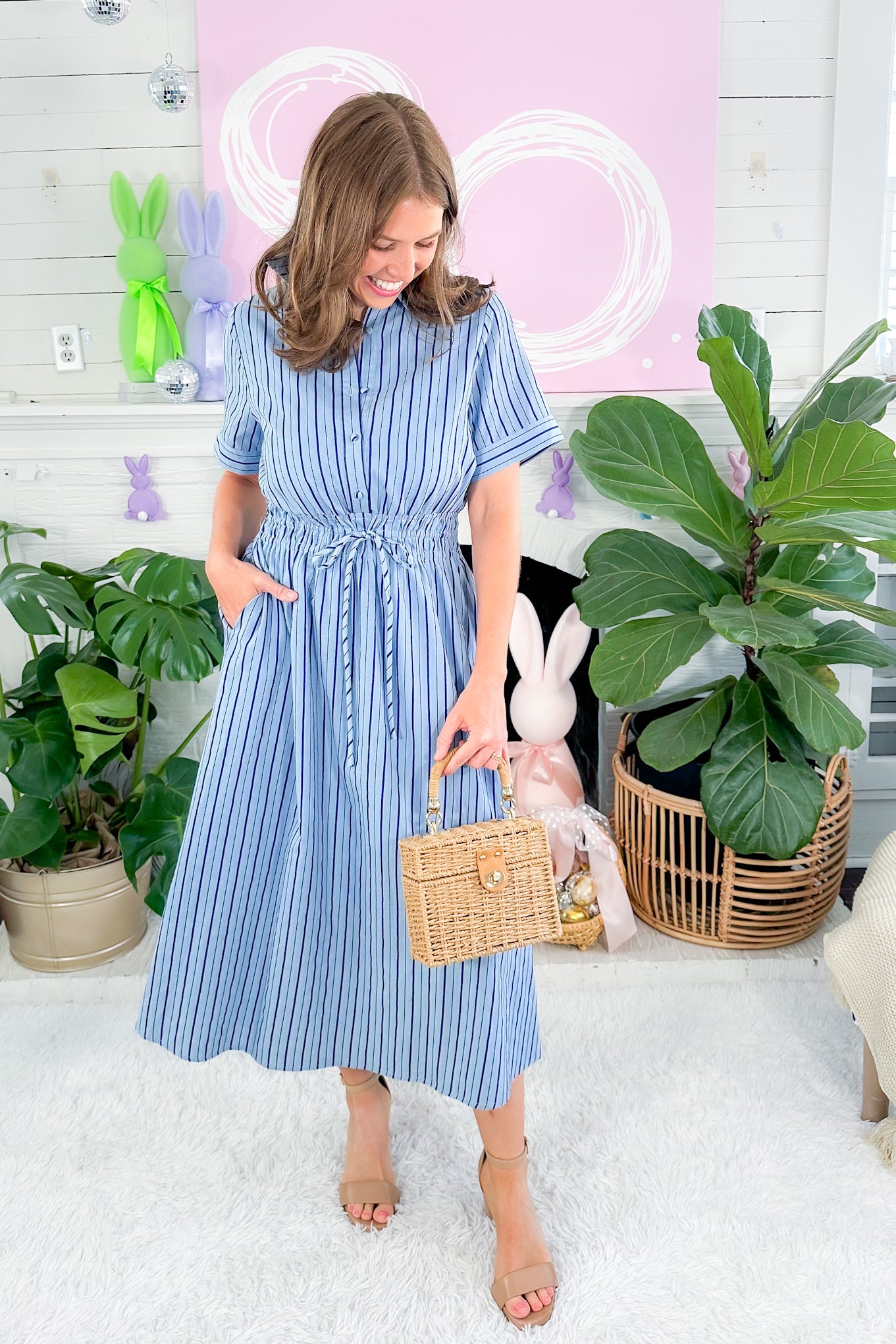 Bixby Blue Striped Midi Dress THML