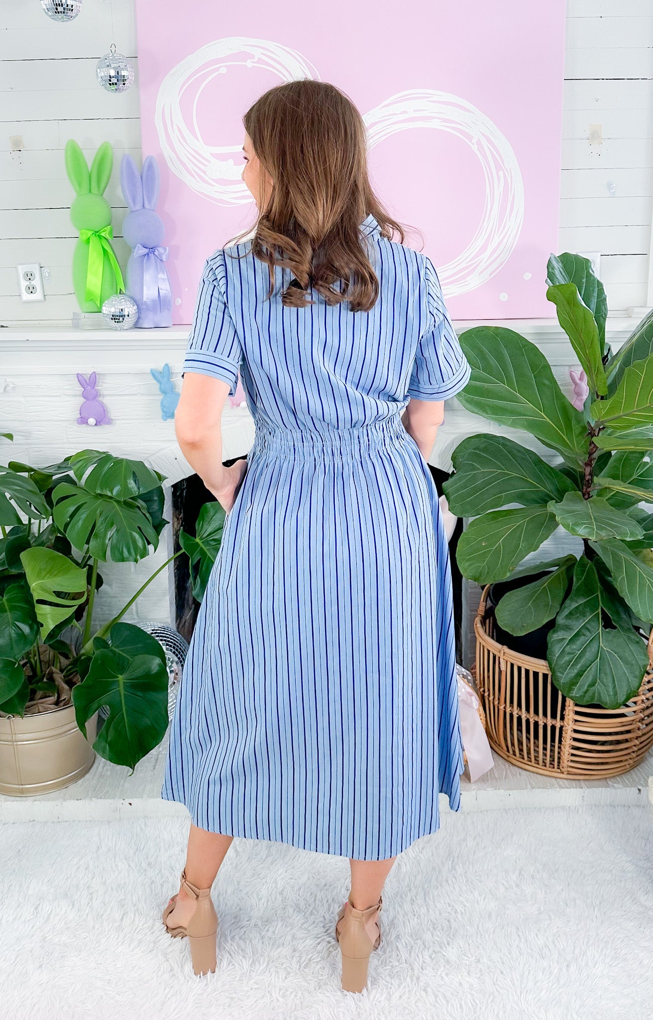 Bixby Blue Striped Midi Dress THML