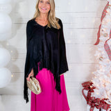 Black Fuzzy One Size Poncho Molly Bracken